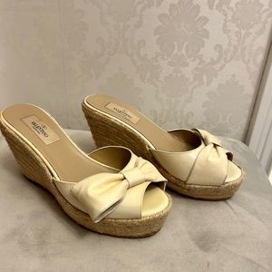 Valentino Cream Patent Bow Wedges